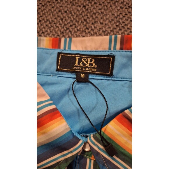 L&B Lucky & Blessed Button Down Striped Western Shirt Top Size MED - Picture 5 of 9